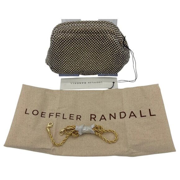 LOEFFLER RANDALL Women's Doris Crystal Rhinestone Mesh Mini Frame Pouch Bag Gold - Picture 4 of 10